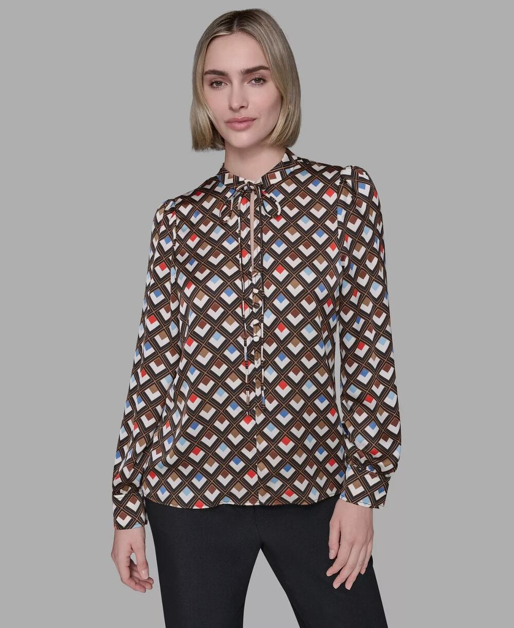 KARL LAGERFELD PARIS Women's Long Sleeve Top Multi Size Xs 3903